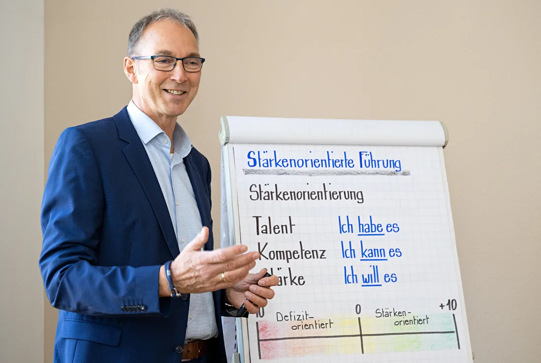 Bernhard Broekman an einem Flipchart zu stärkenorientierter Führung